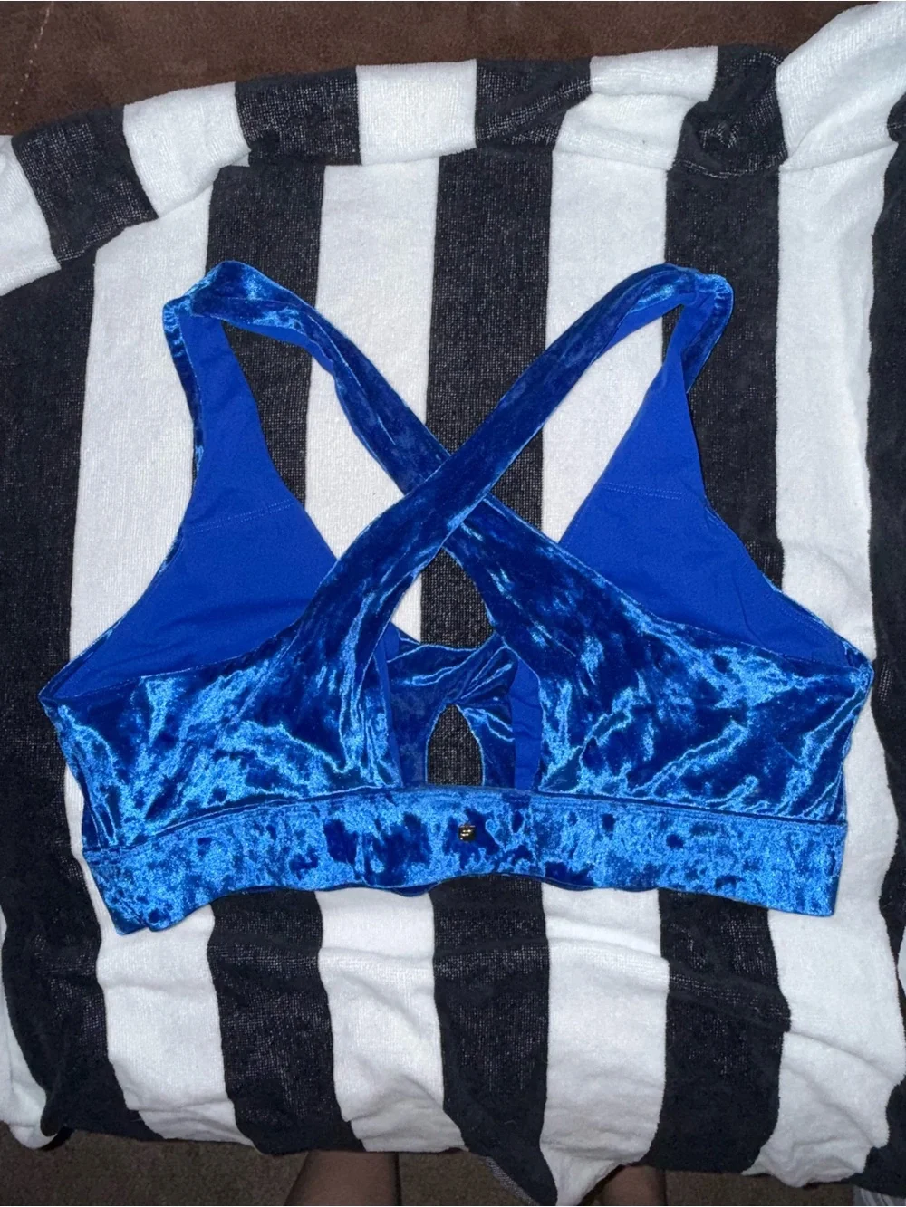 Fabletics Electric Blue Crushed Velvet Sports Bralette